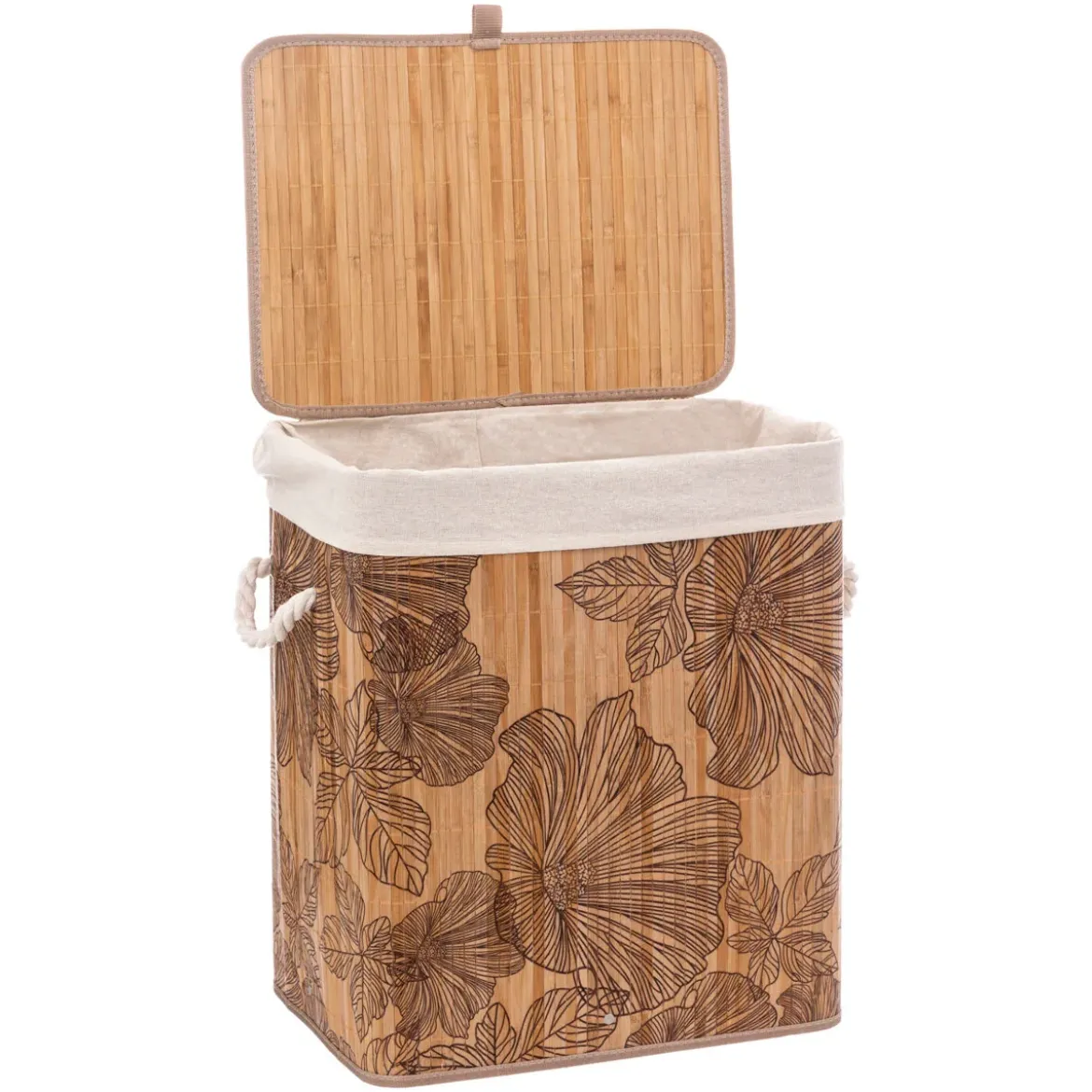 Kosz na pranie BAMBOO z motywem kwiatów, 60 l