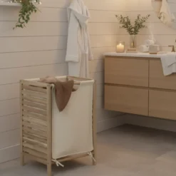 Kosz na pranie ze stelażem z drewna akacjowego ACINA, 48 l, WENKO