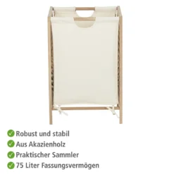 Kosz na pranie ze stelażem z drewna akacjowego ACINA, 48 l, WENKO