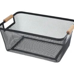 Koszyk metalowy z drewnianymi uchwytami