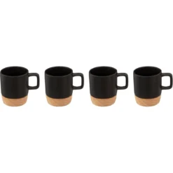 Kubki ceramiczne z bambusową podstawką, 4 sztuki x 120 ml