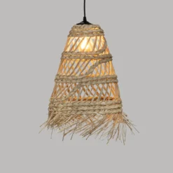 Lampa boho wisząca z plecionki ze słomy LAHYS, Ø 28 cm
