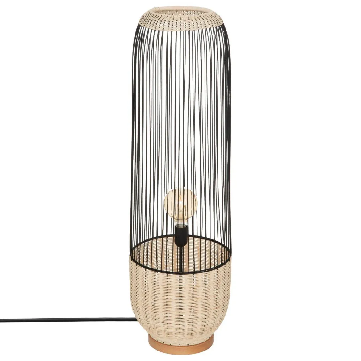 Lampa podłogowa boho Anea, rattan i metal, wys. 95 cm