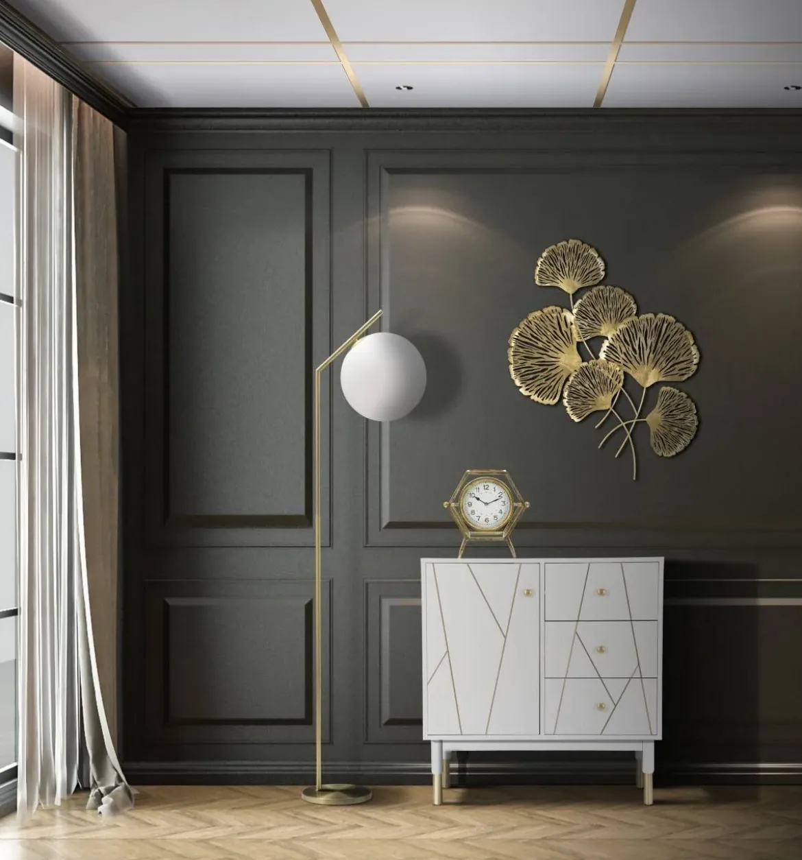 Lampa podłogowa w formie kuli GLAMY, wys. 179 cm