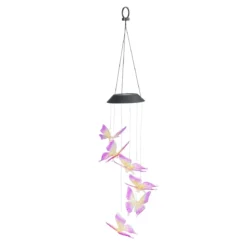 Lampa solarna wisząca, motyle LED, dzwonek wietrzny, 78 cm