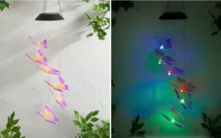 Lampa solarna wisząca, motyle LED, dzwonek wietrzny, 78 cm