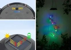 Lampa solarna wisząca, motyle LED, dzwonek wietrzny, 78 cm