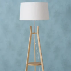 Lampa stojąca do salonu AVAL, klosz z materiału imitującego len, 153 cm