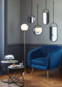 Lampa stojąca z okrągłym kloszem, metalowa, 134 cm