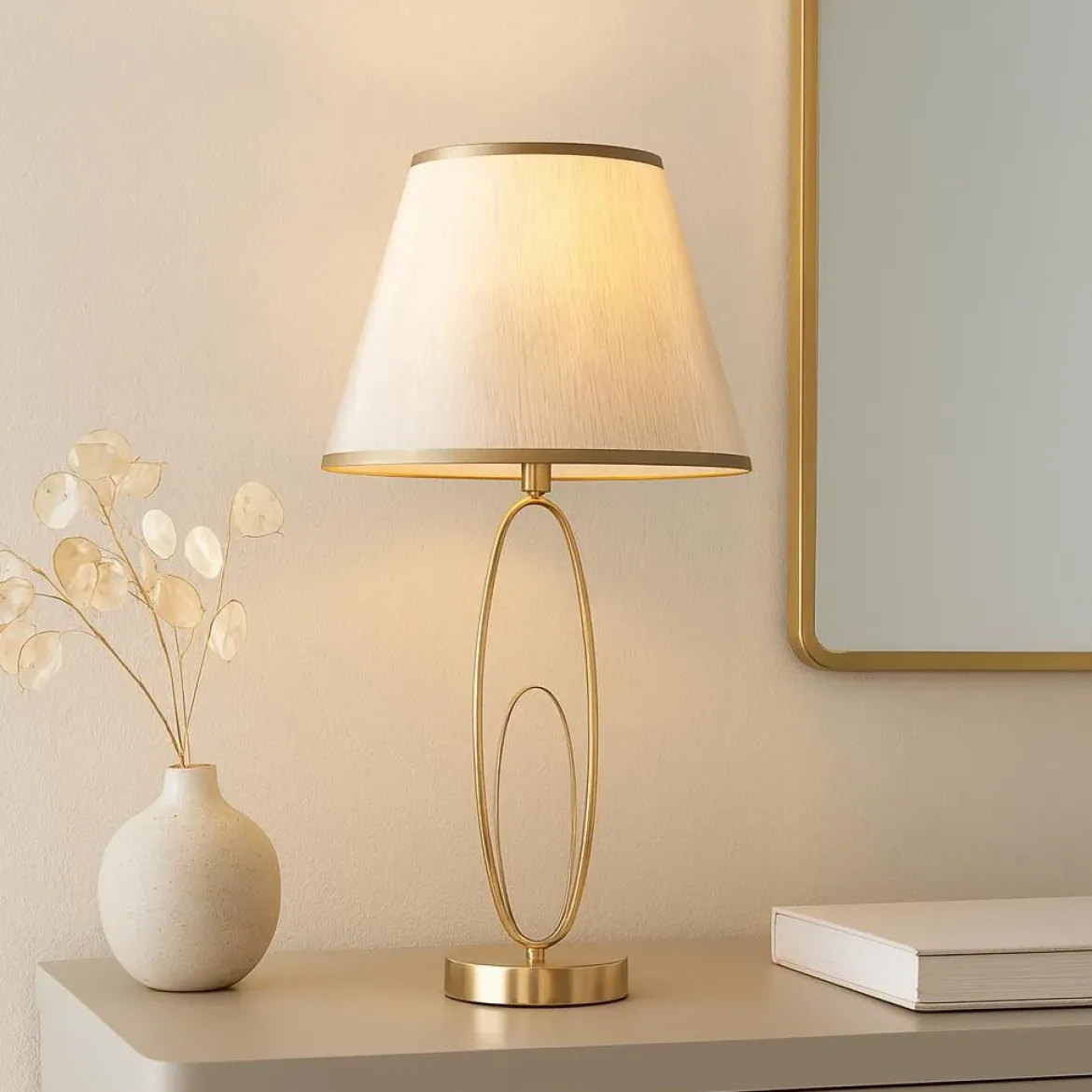 Lampa stołowa GLAM FLUSH, metalowa, złota, Ø 30x58 cm