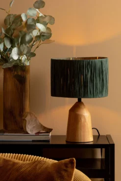 Lampa stołowa TRAPEZE z drewnianą podstawą, Ø 25 cm
