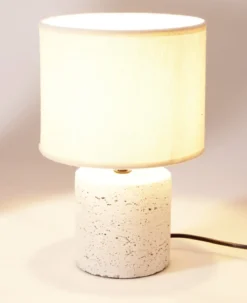 Lampa stołowa z podstawą cementową, abażur lniany, Ø 20,5 x 31 cm