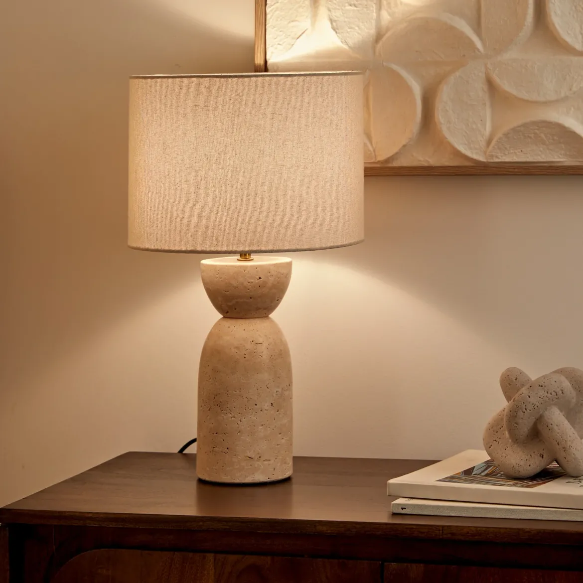Lampa stołowa z trawertynową podstawą ERIN, Ø 28 x 47,5 cm