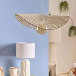 Lampa wisząca z bawełny ADELIA, 58 x 56 x 100 cm, biały