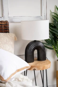 Lampa z abażurem Eidel i z ceramiczną podstawą, 40,5 cm