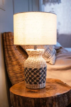Lampa z abażurem Hiacynt, podstawa z plecionki, 49 cm