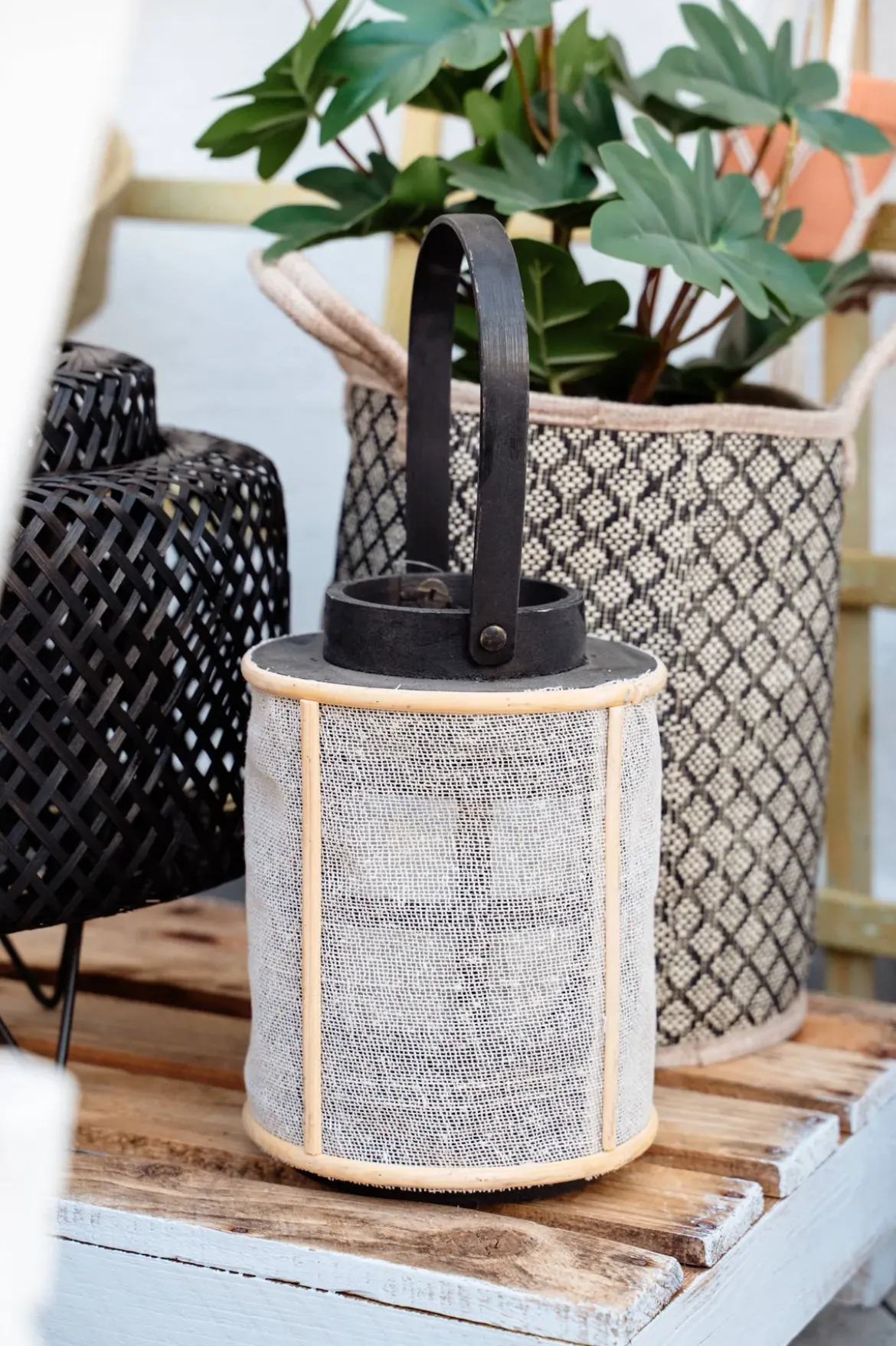 Lampion bambusowy z metalowym korpusem, Ø 17 x 22 cm