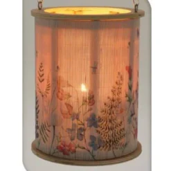 Lampion bambusowy z uchwytem ze sznura, Ø 17 x 21,5 cm, wzór kwiatowy