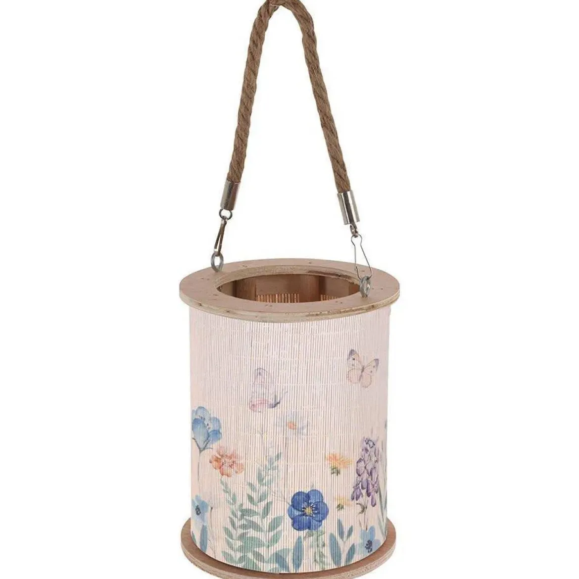 Lampion bambusowy z uchwytem ze sznura, Ø 17 x 21,5 cm, wzór kwiatowy