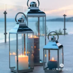 Lampion dekoracyjny szklany INOX, 3 sztuki w komplecie