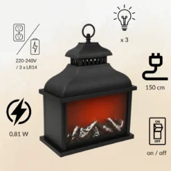 Lampion kominkowy LED, 13,5 x 25,5 x 37 cm