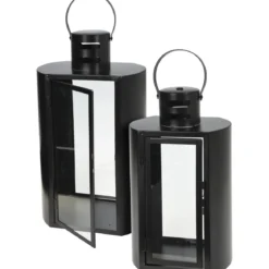 Lampion metalowy czarny MINIMAL, 2 latarenki