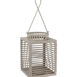 Lampion metalowy z ozdobnym uchwytem, szary