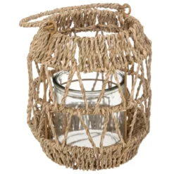 Lampion rattanowy na taras, z rączką, wys. 18 cm