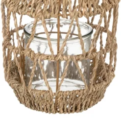 Lampion rattanowy na taras, z rączką, wys. 18 cm