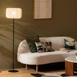 Lampka stojąca do salonu TOBIE z bawełnianym abażurem, Ø 37 x 150 cm