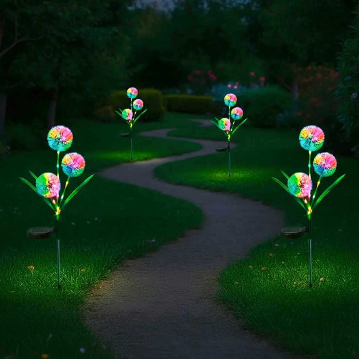Lampki ogrodowe solarne, dmuchawce LED, 2 sztuki, 75 cm