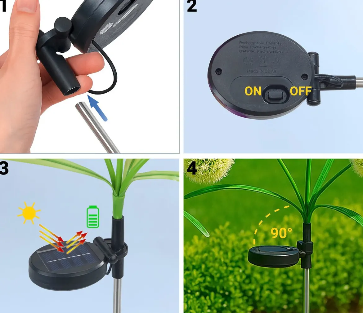 Lampki ogrodowe solarne, dmuchawce LED, 2 sztuki, 75 cm