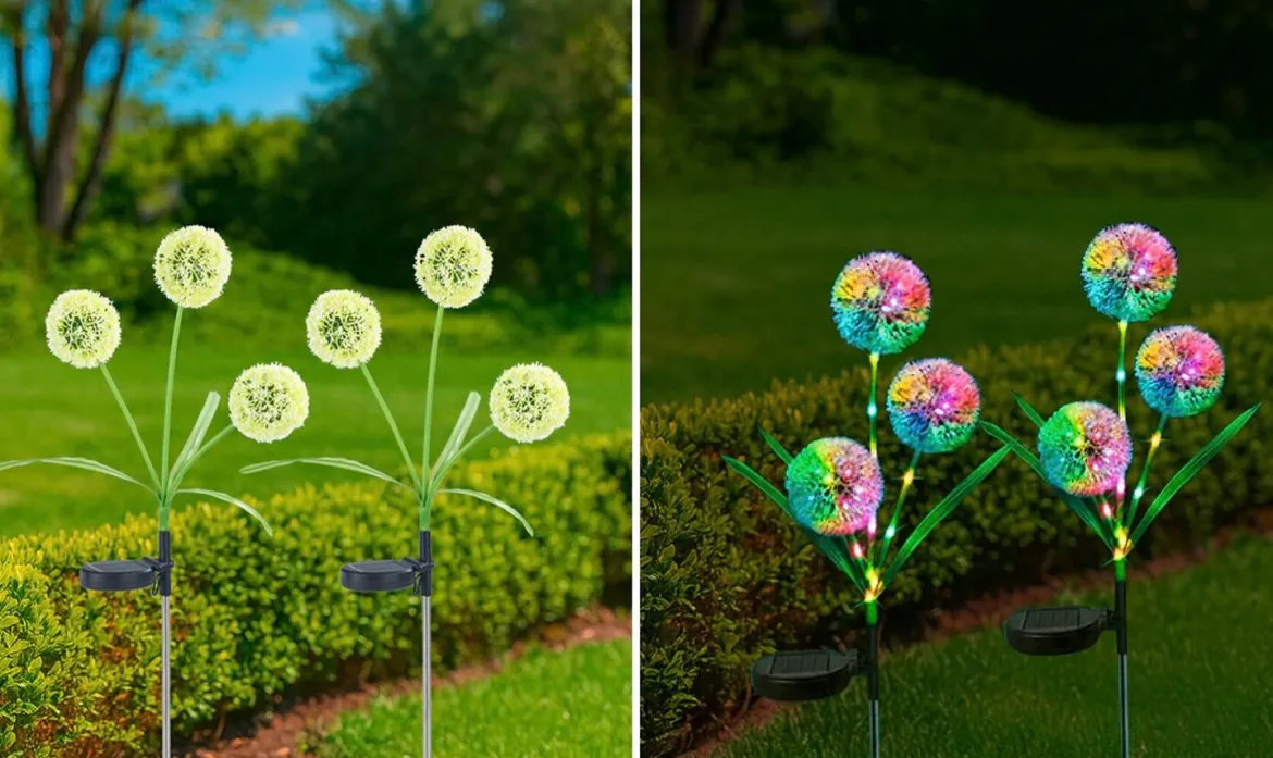 Lampki ogrodowe solarne, dmuchawce LED, 2 sztuki, 75 cm