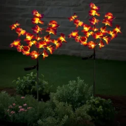 Lampki ogrodowe solarne, storczyki LED, zestaw 2 sztuki, 75 cm