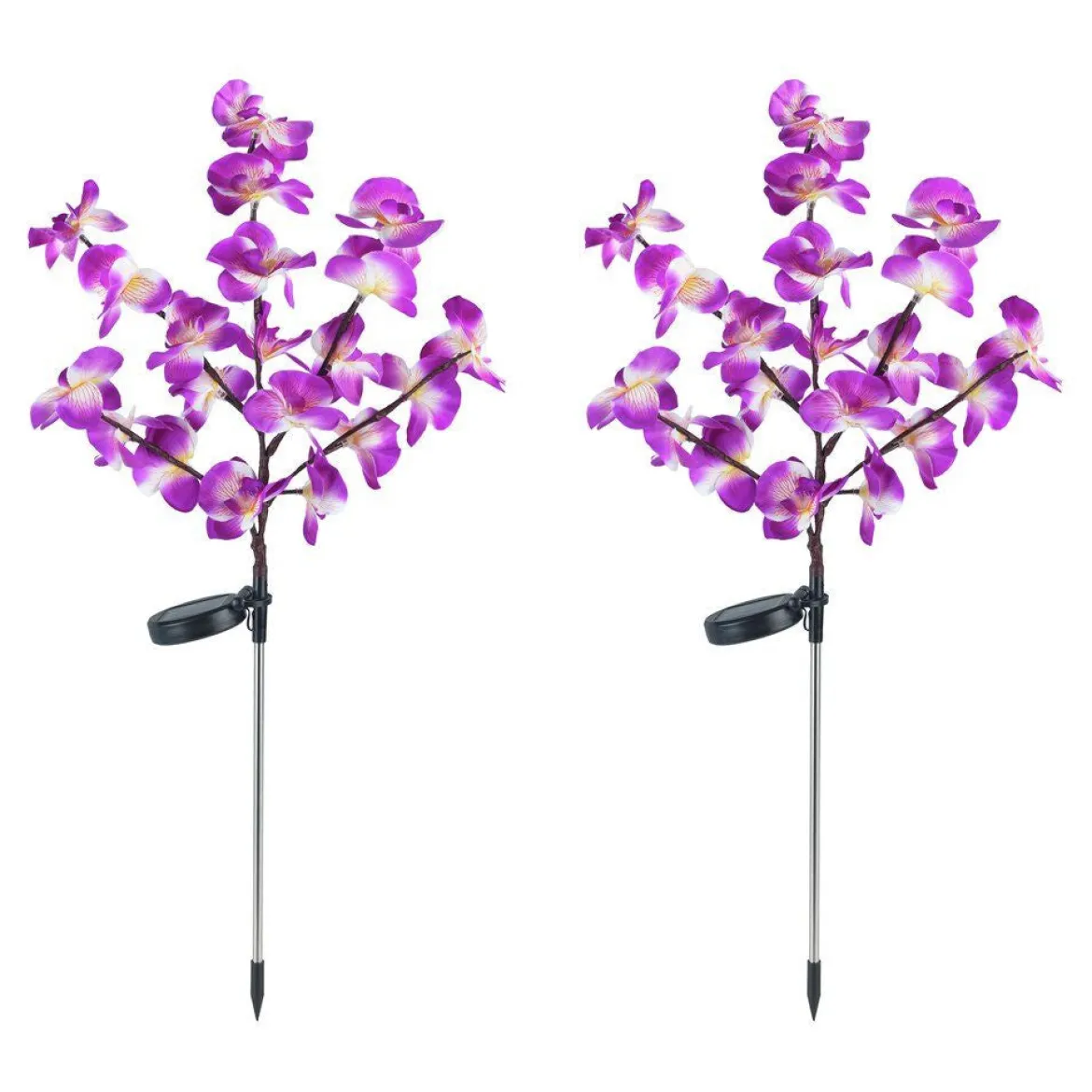 Lampki ogrodowe solarne, storczyki LED, zestaw 2 sztuki, 75 cm