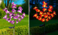 Lampki ogrodowe solarne, storczyki LED, zestaw 2 sztuki, 75 cm