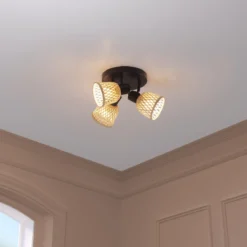 Lampy sufitowe LIO 3 klosze z plecionego bambusa, 3 x Ø 25 cm