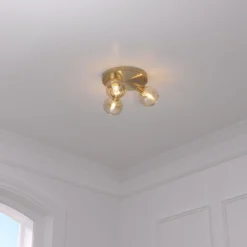 Lampy sufitowe PILLA, złoto i szklane klosze, 3 punktowe