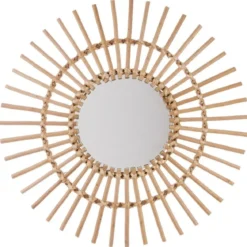 Lusterko ścienne SUN w plecionej oprawie, Ø 58 cm