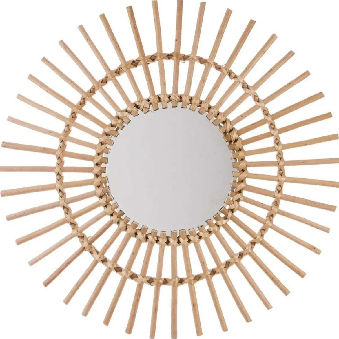 Lusterko ścienne SUN w plecionej oprawie, Ø 58 cm