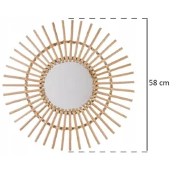 Lusterko ścienne SUN w plecionej oprawie, Ø 58 cm