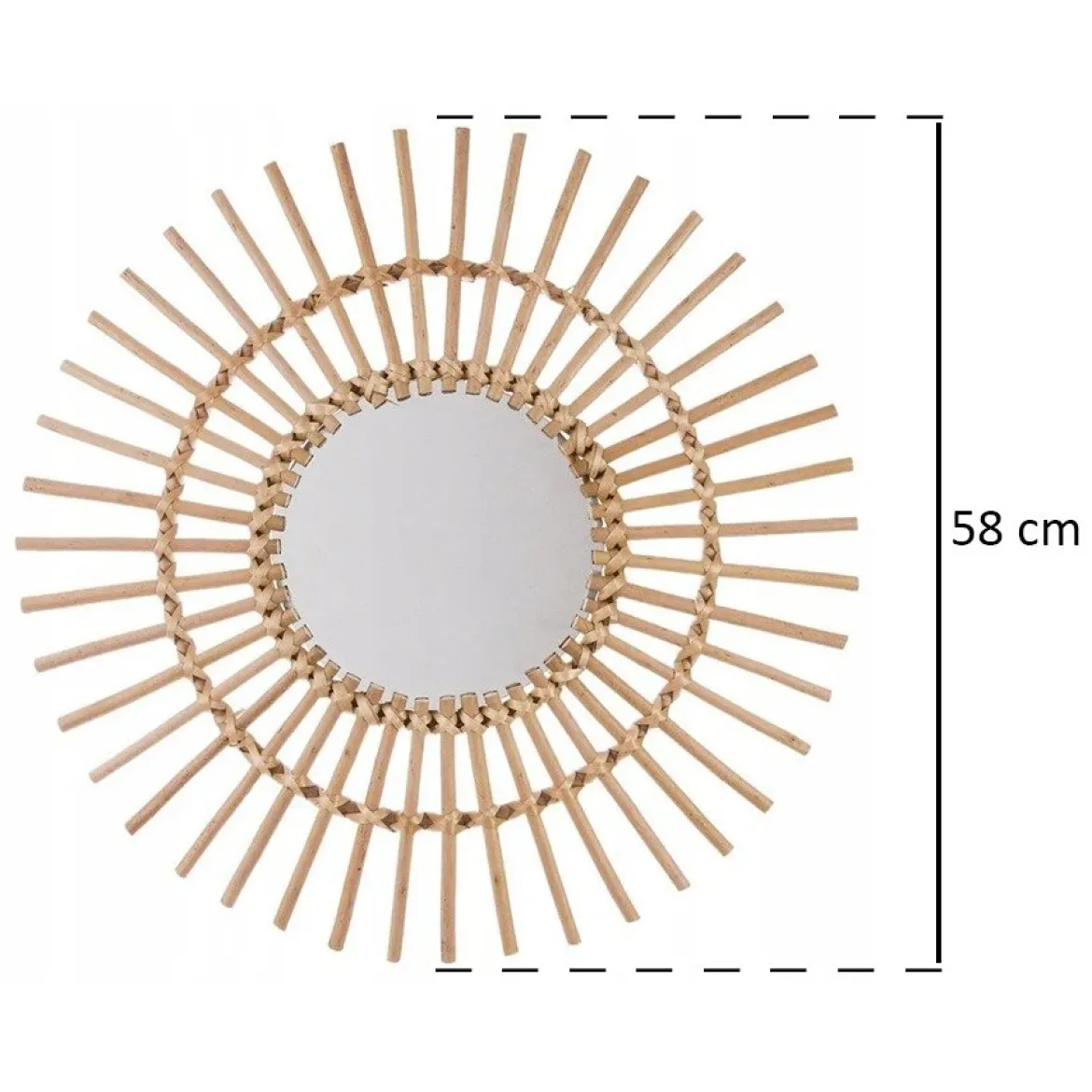 Lusterko ścienne SUN w plecionej oprawie, Ø 58 cm