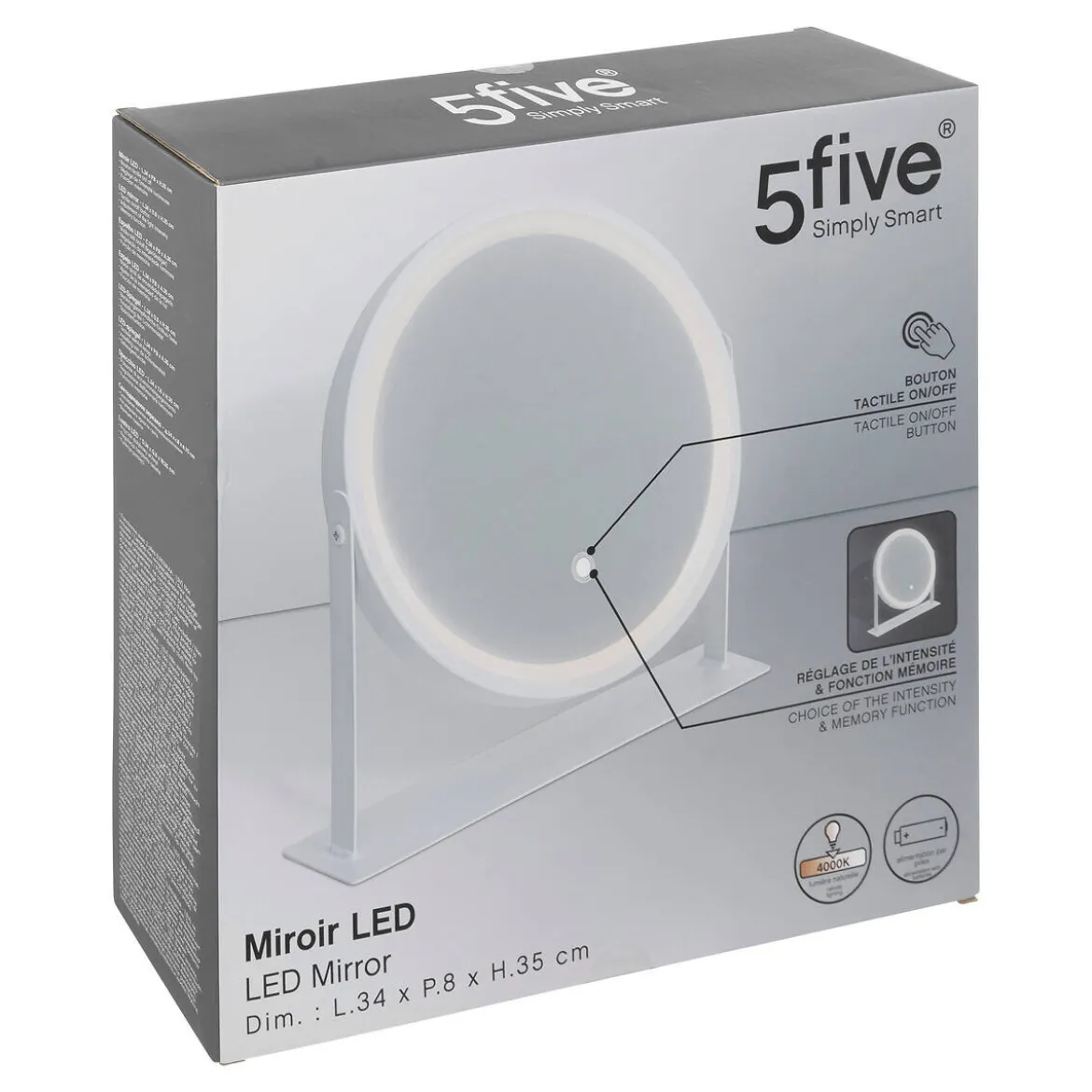 Lusterko kosmetyczne z podświetleniem LED, białe, Ø 34 cm