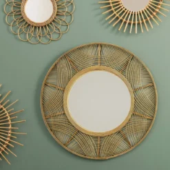 Lustro boho w bambusowej ramie INA, Ø 89 cm