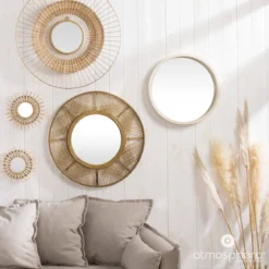 Lustro boho w bambusowej ramie INA, Ø 89 cm