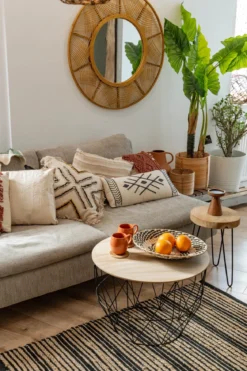 Lustro boho w bambusowej ramie INA, Ø 89 cm