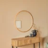 Lustro ścienne KIM w drewnianej ramie, Ø 75 cm