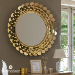 Lustro glamour złote, metalowa rama, Ø 91 cm