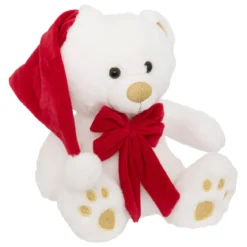 Maskotka miś z czapką Świętego Mikołaja, 25 cm