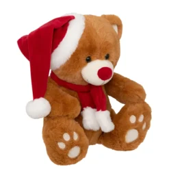 Maskotka miś z czapką Świętego Mikołaja, 34 cm